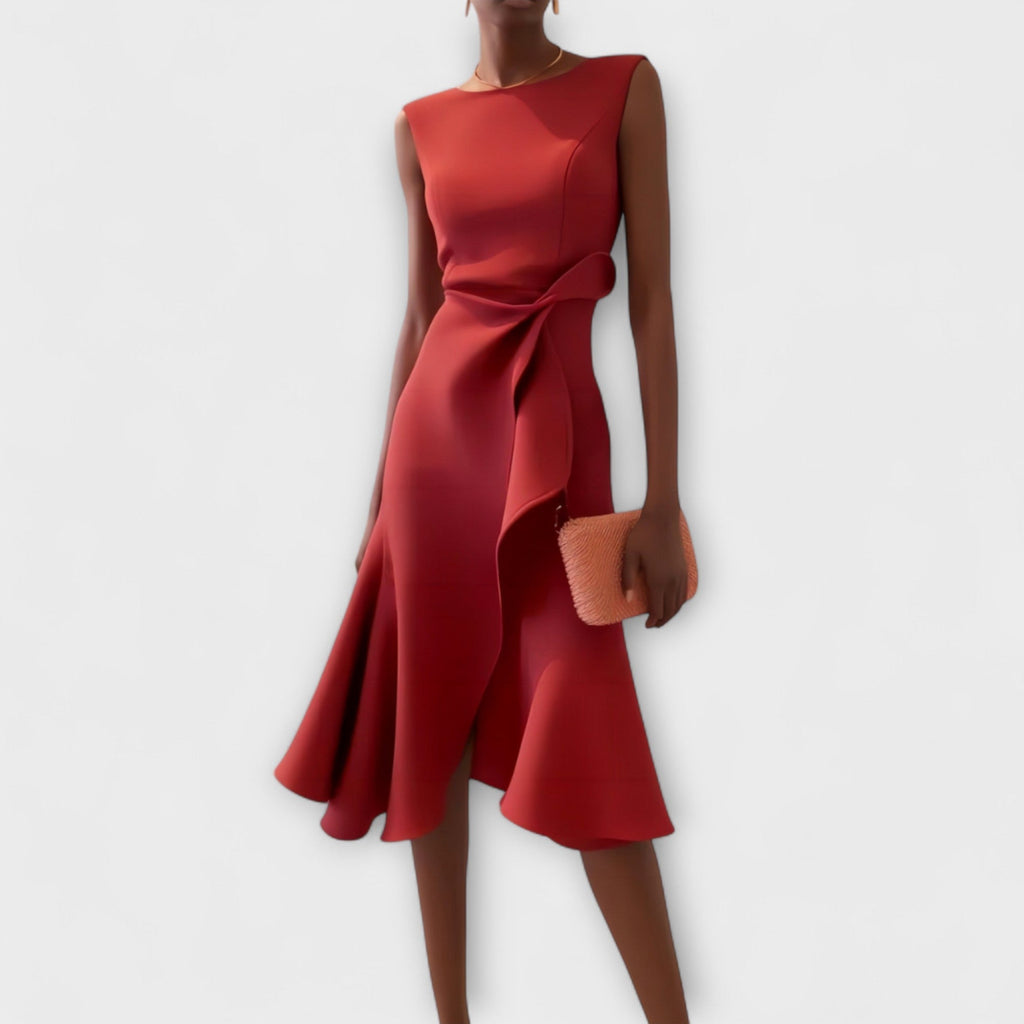 Effortless Draped Asymmetric Midi Dress