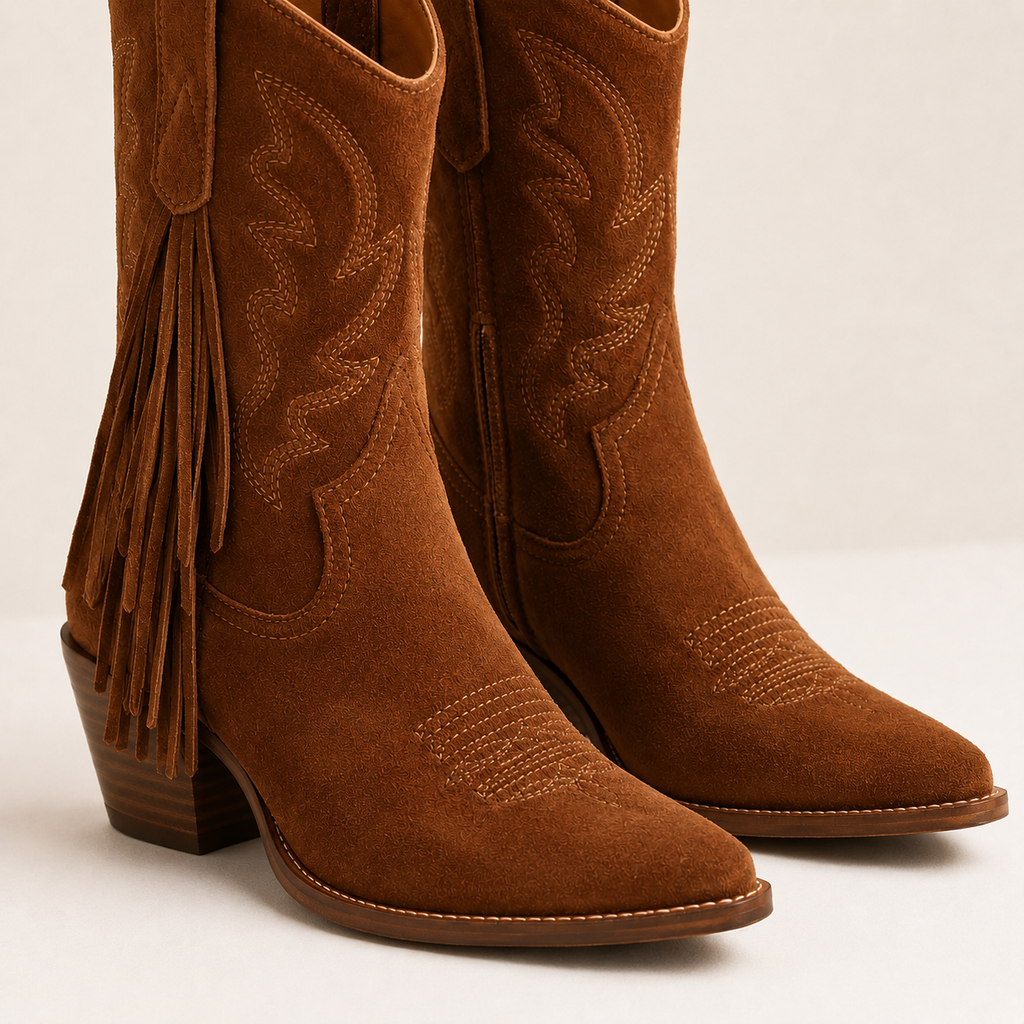 Caldwell Fringe Suede Western Boot — Cognac