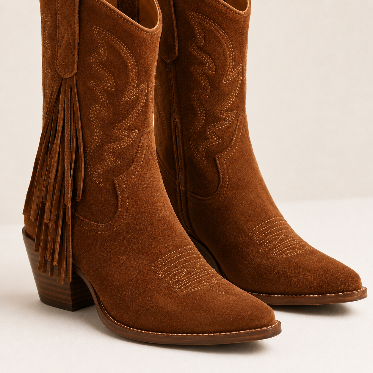 Caldwell Fringe Suede Western Boot — Cognac