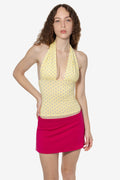 **Flirty Printed Ruched Halter Top**