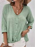 Effortless Women's Cotton V-Neck Button-Front Casual Shirt