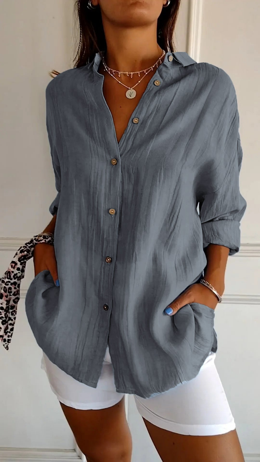 Effortless Women's Oversized Linen Button-Down Shirt