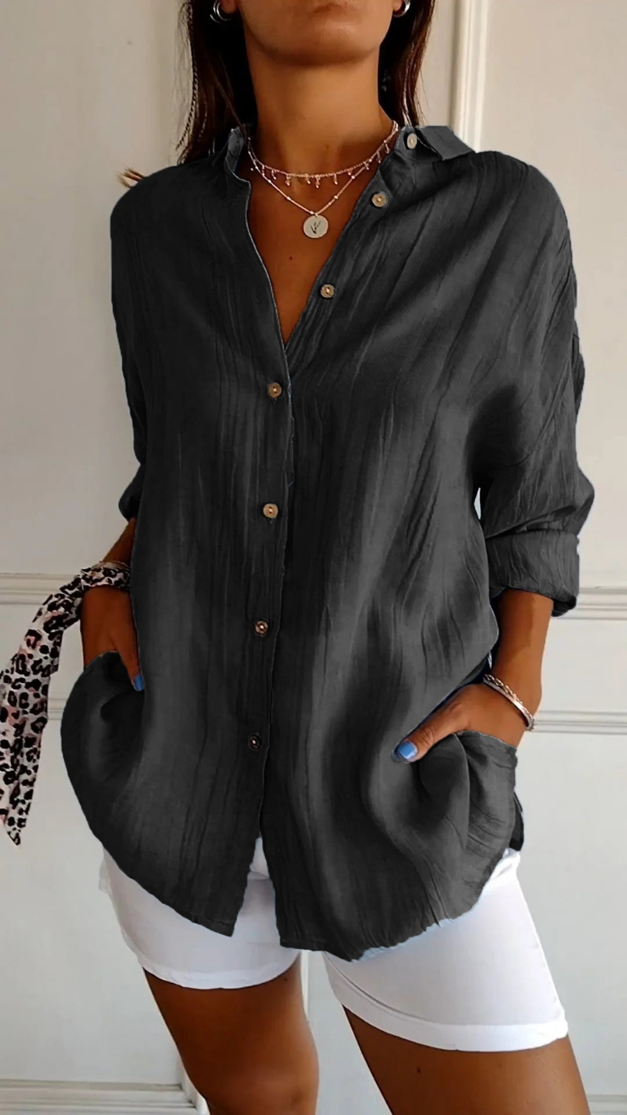 Effortless Women's Oversized Linen Button-Down Shirt