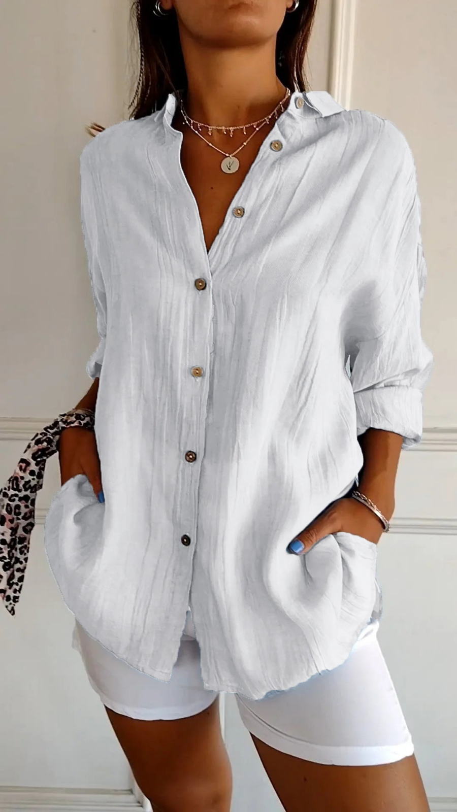 Effortless Women's Oversized Linen Button-Down Shirt