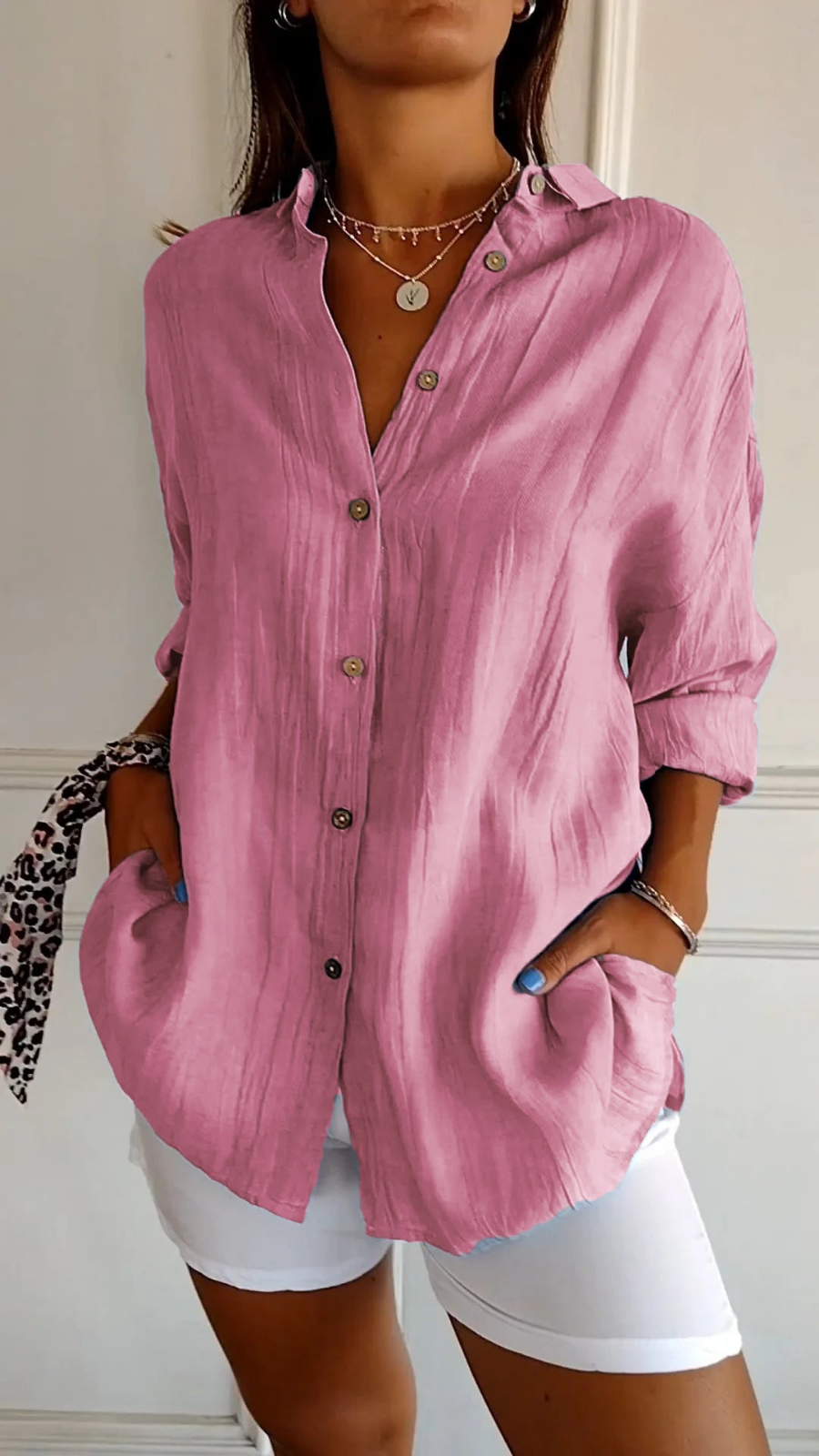 Effortless Women's Oversized Linen Button-Down Shirt