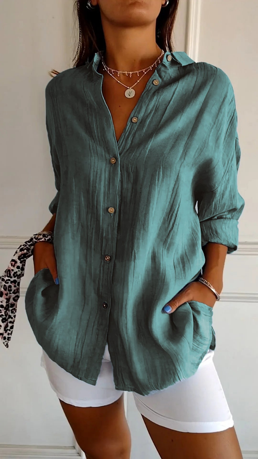 Effortless Women's Oversized Linen Button-Down Shirt