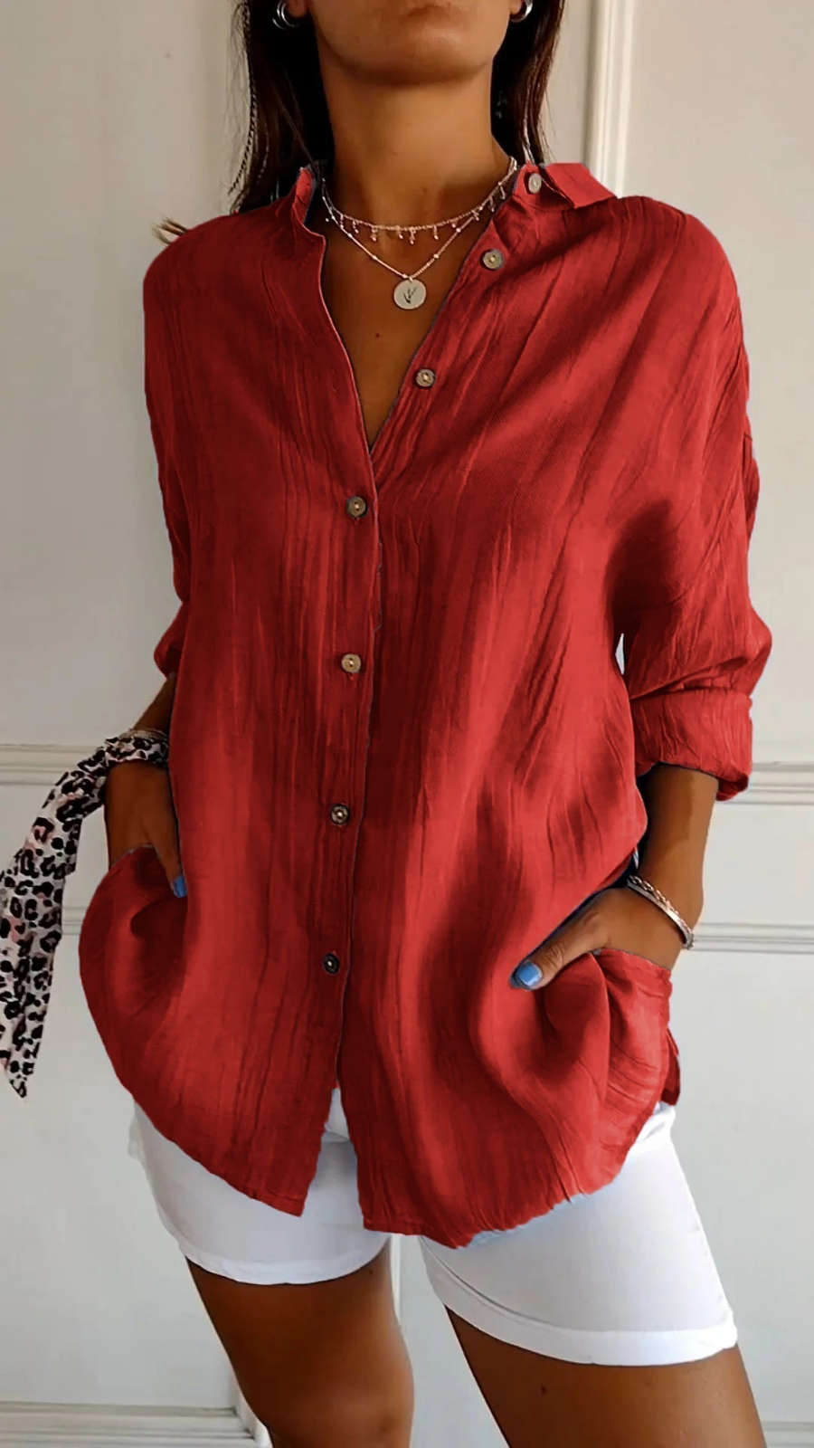 Effortless Women's Oversized Linen Button-Down Shirt