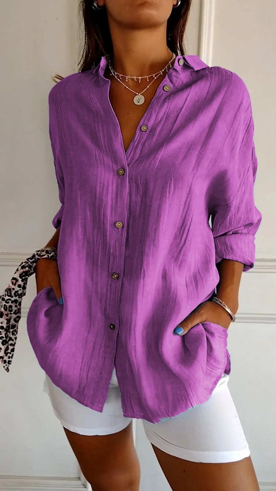 Effortless Women's Oversized Linen Button-Down Shirt