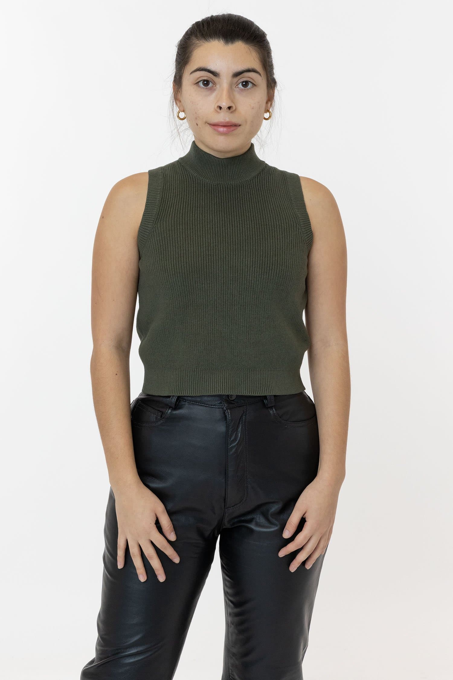 Cozy Cotton Knit Sleeveless Mock Neck Sweater