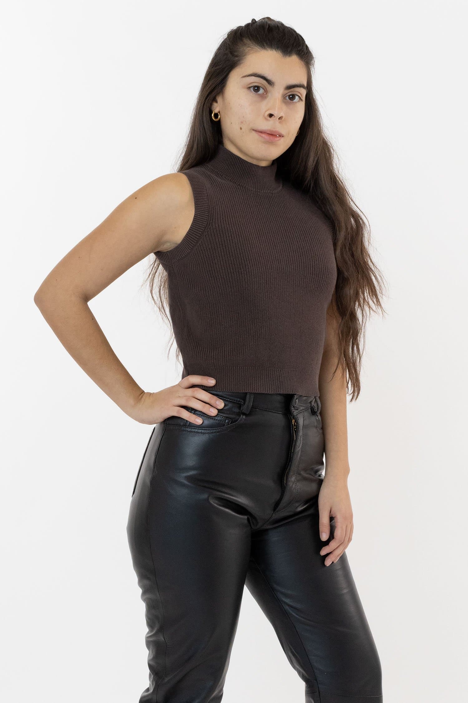 Cozy Cotton Knit Sleeveless Mock Neck Sweater