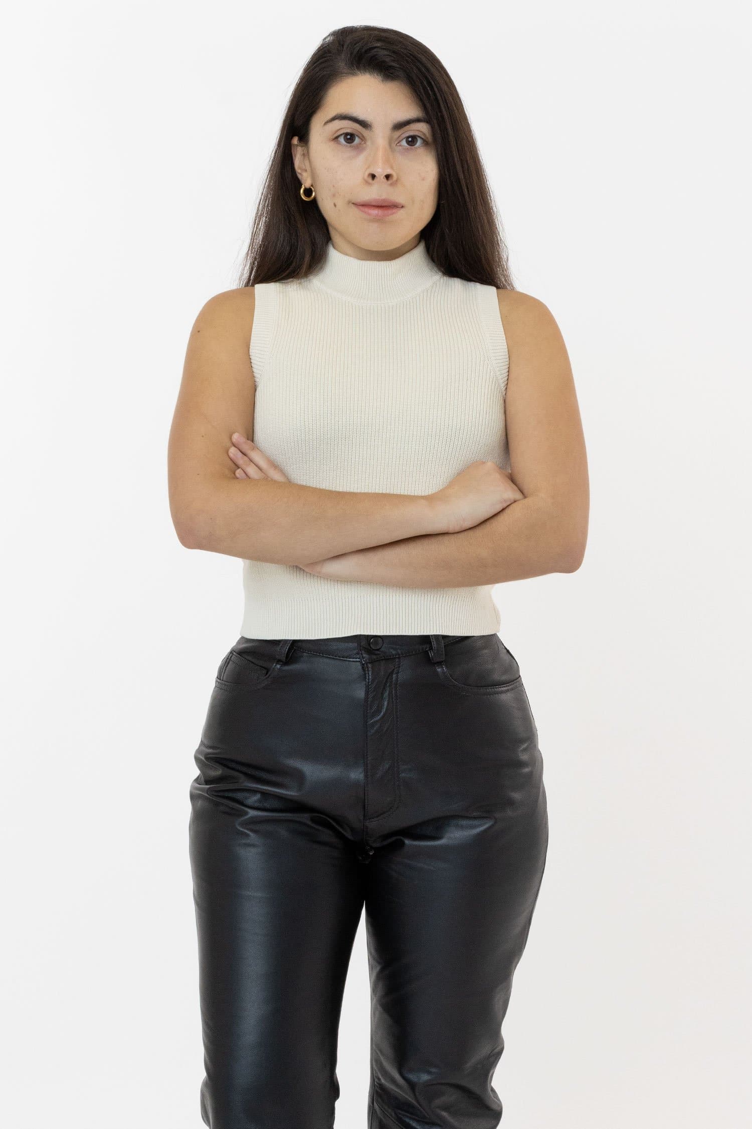 Cozy Cotton Knit Sleeveless Mock Neck Sweater