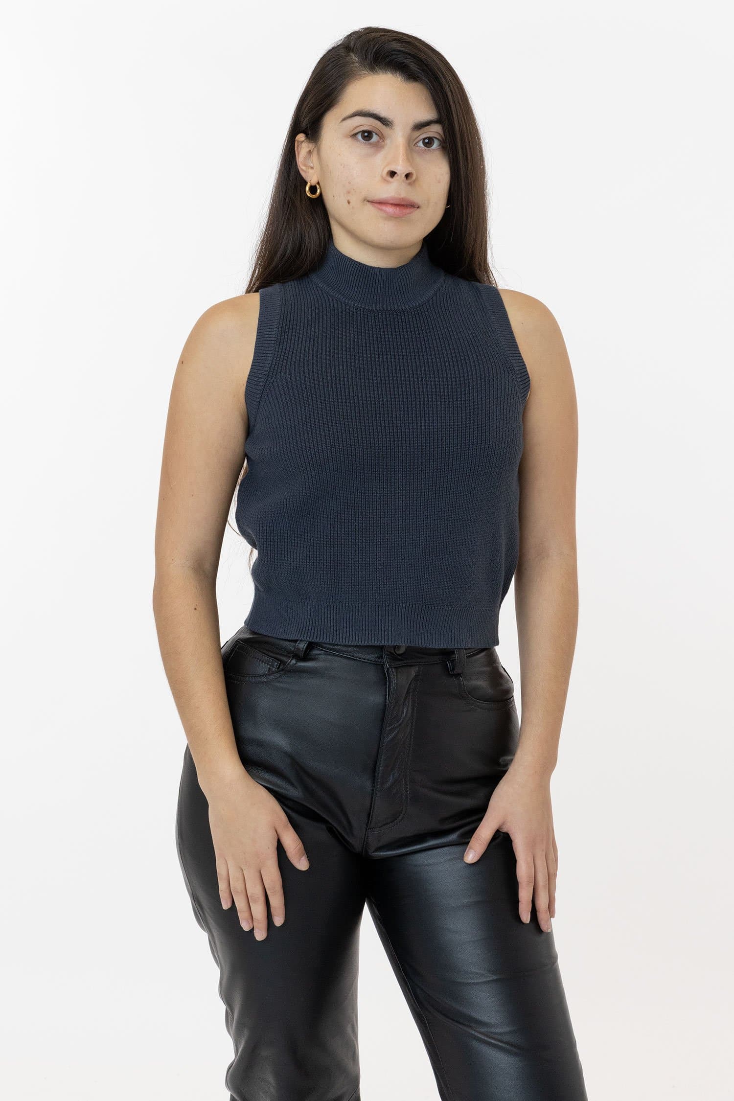 Cozy Cotton Knit Sleeveless Mock Neck Sweater