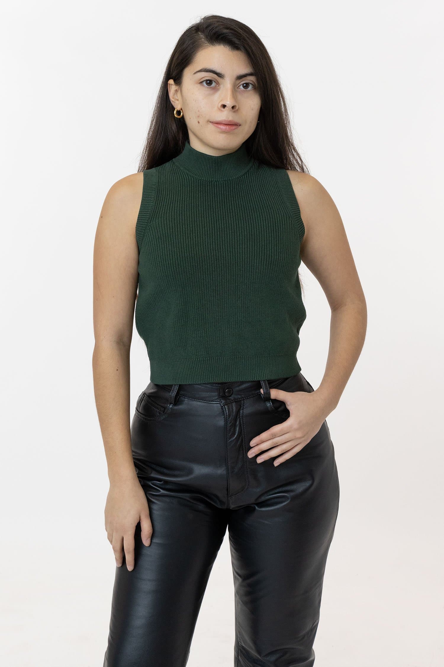 Cozy Cotton Knit Sleeveless Mock Neck Sweater