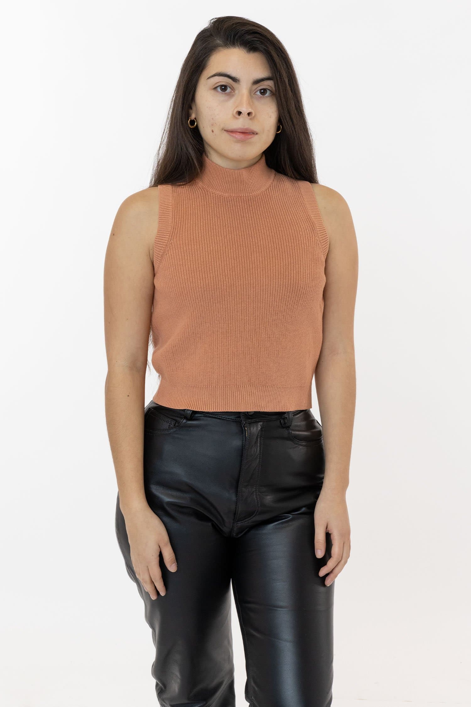 Cozy Cotton Knit Sleeveless Mock Neck Sweater