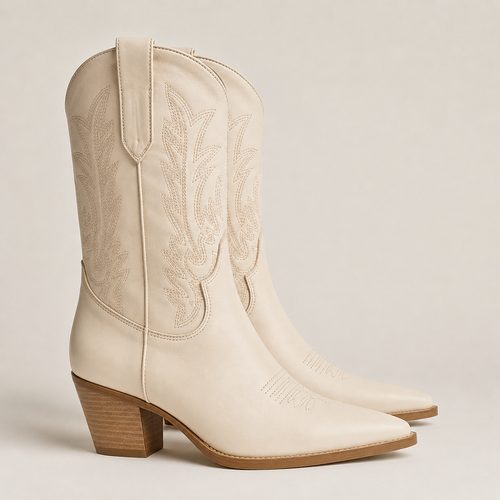 Caldwell Floral Embroidered Western Boot — Cream