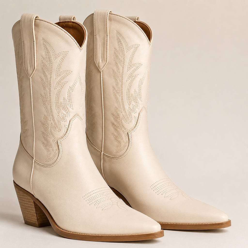 Caldwell Floral Embroidered Western Boot — Cream