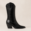 Caldwell Croc-Embossed Western Boot — Black