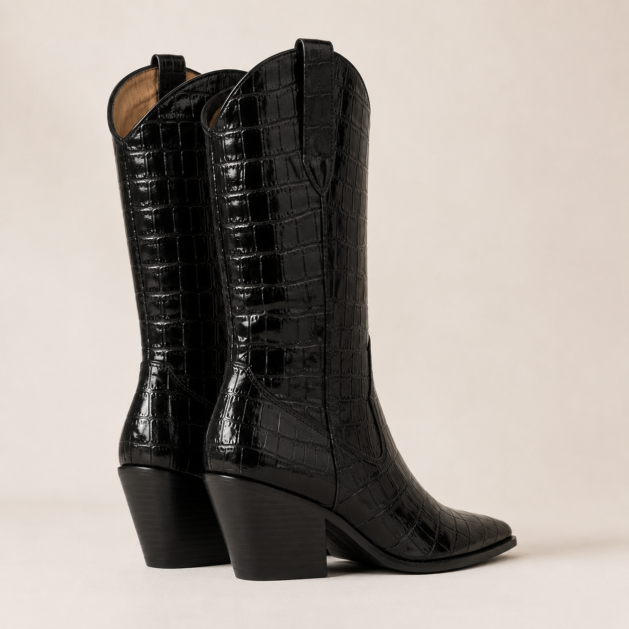 Caldwell Croc-Embossed Western Boot — Black