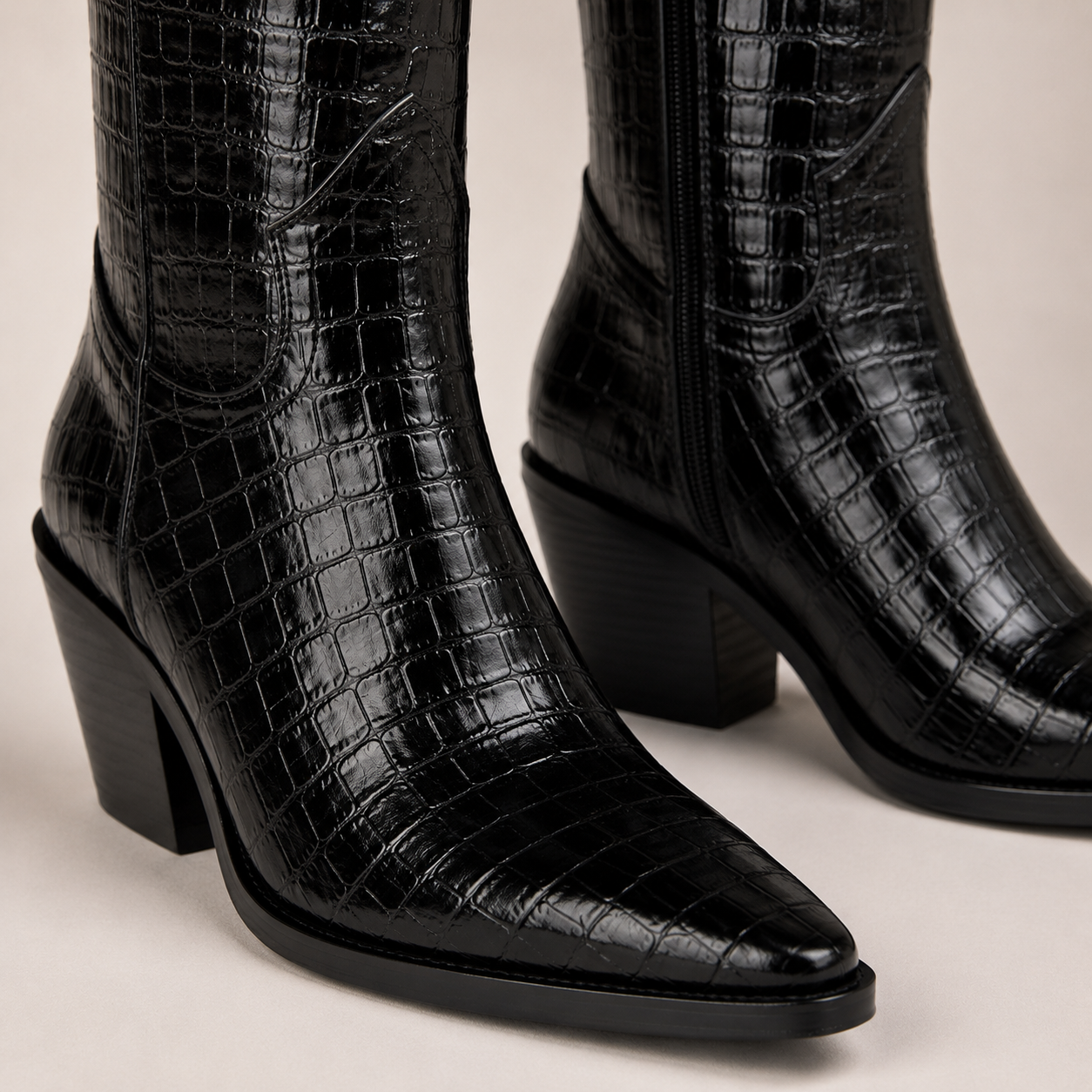 Caldwell Croc-Embossed Western Boot — Black