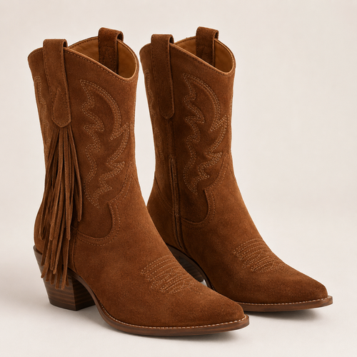 Caldwell Fringe Suede Western Boot — Cognac