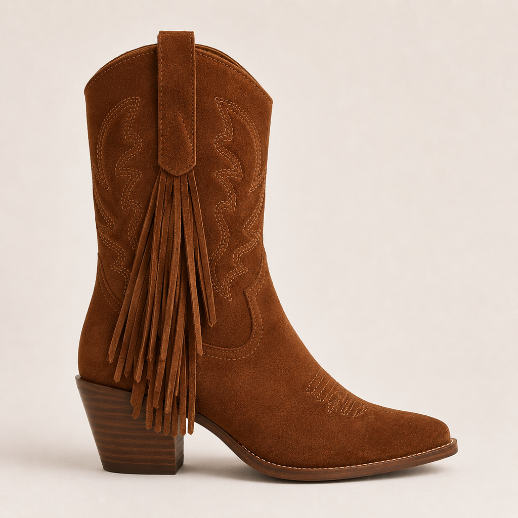 Caldwell Fringe Suede Western Boot — Cognac