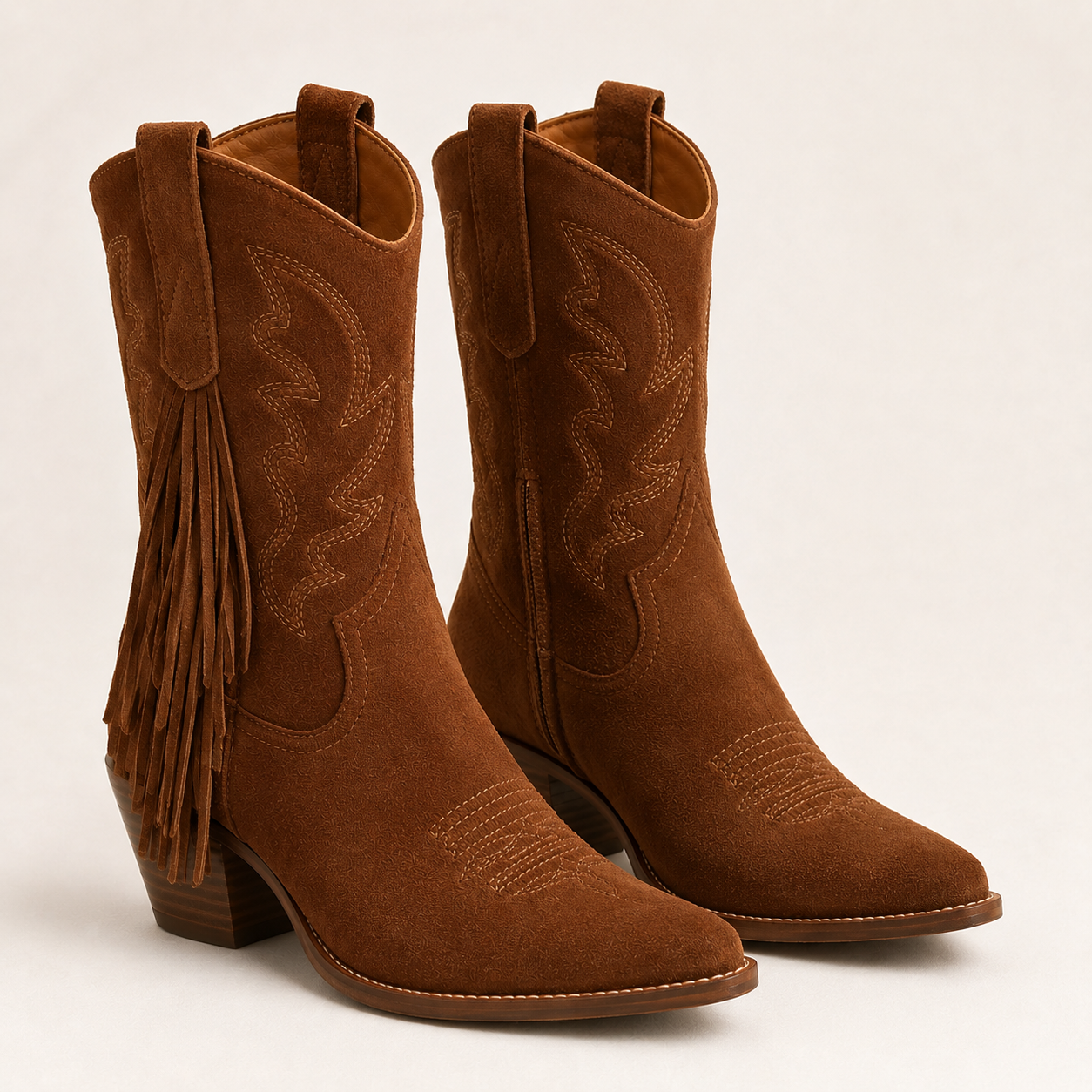 Caldwell Fringe Suede Western Boot — Cognac