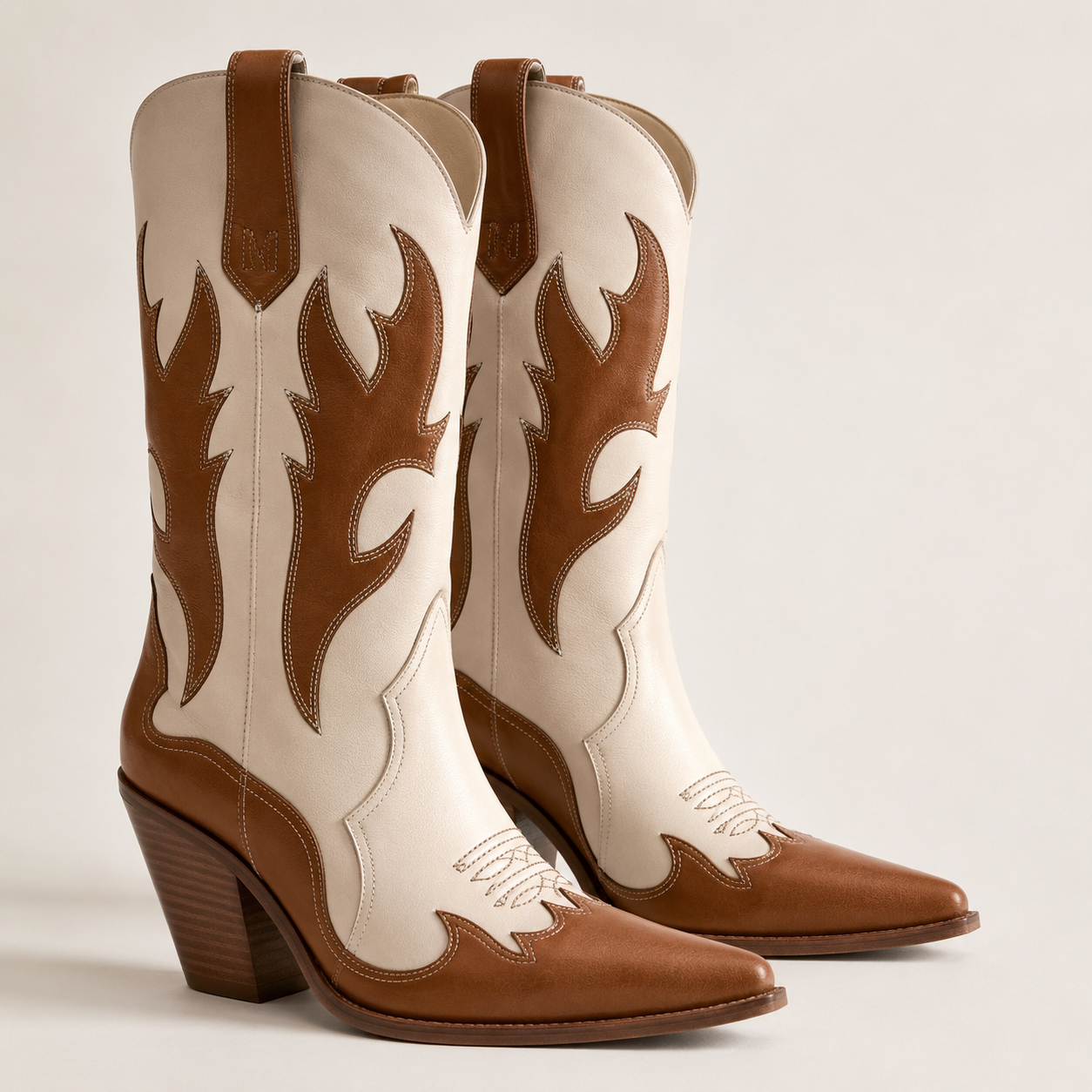 Caldwell Two-Tone Flame Western Boot — Tan & Cream