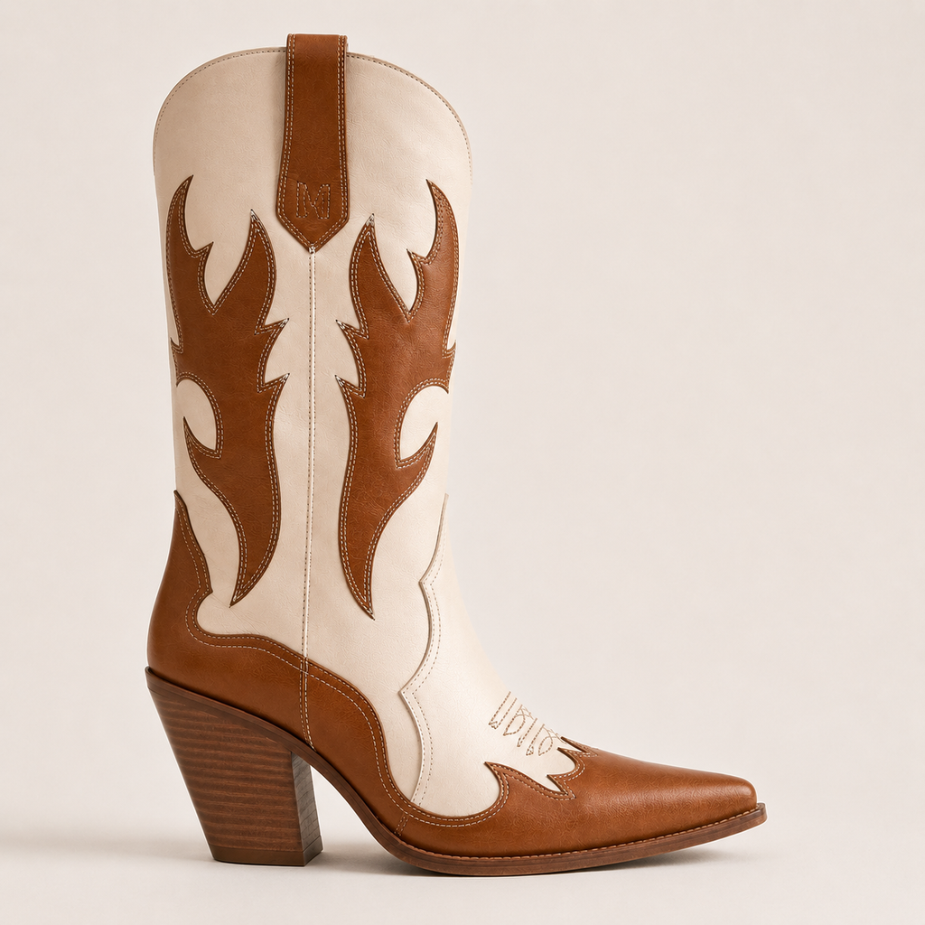 Caldwell Two-Tone Flame Western Boot — Tan & Cream