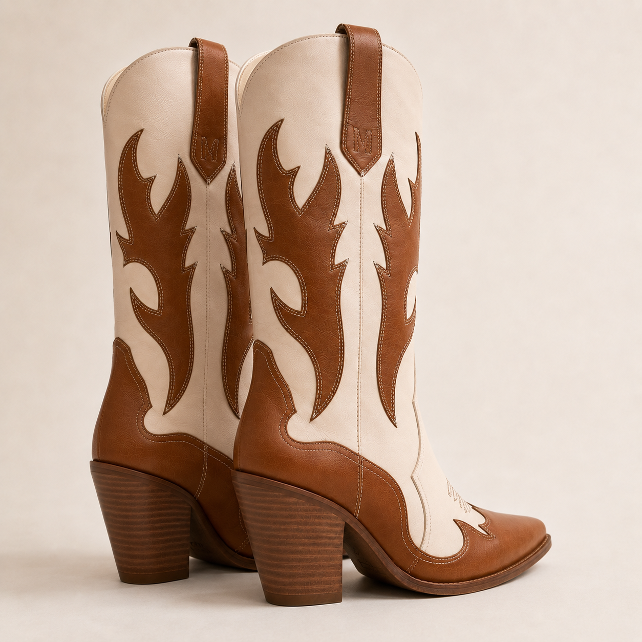 Caldwell Two-Tone Flame Western Boot — Tan & Cream
