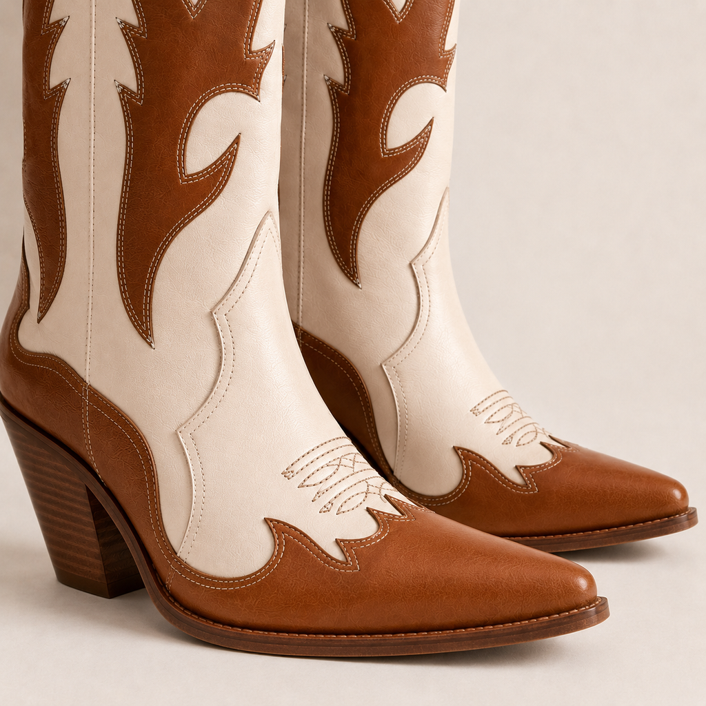 Caldwell Two-Tone Flame Western Boot — Tan & Cream