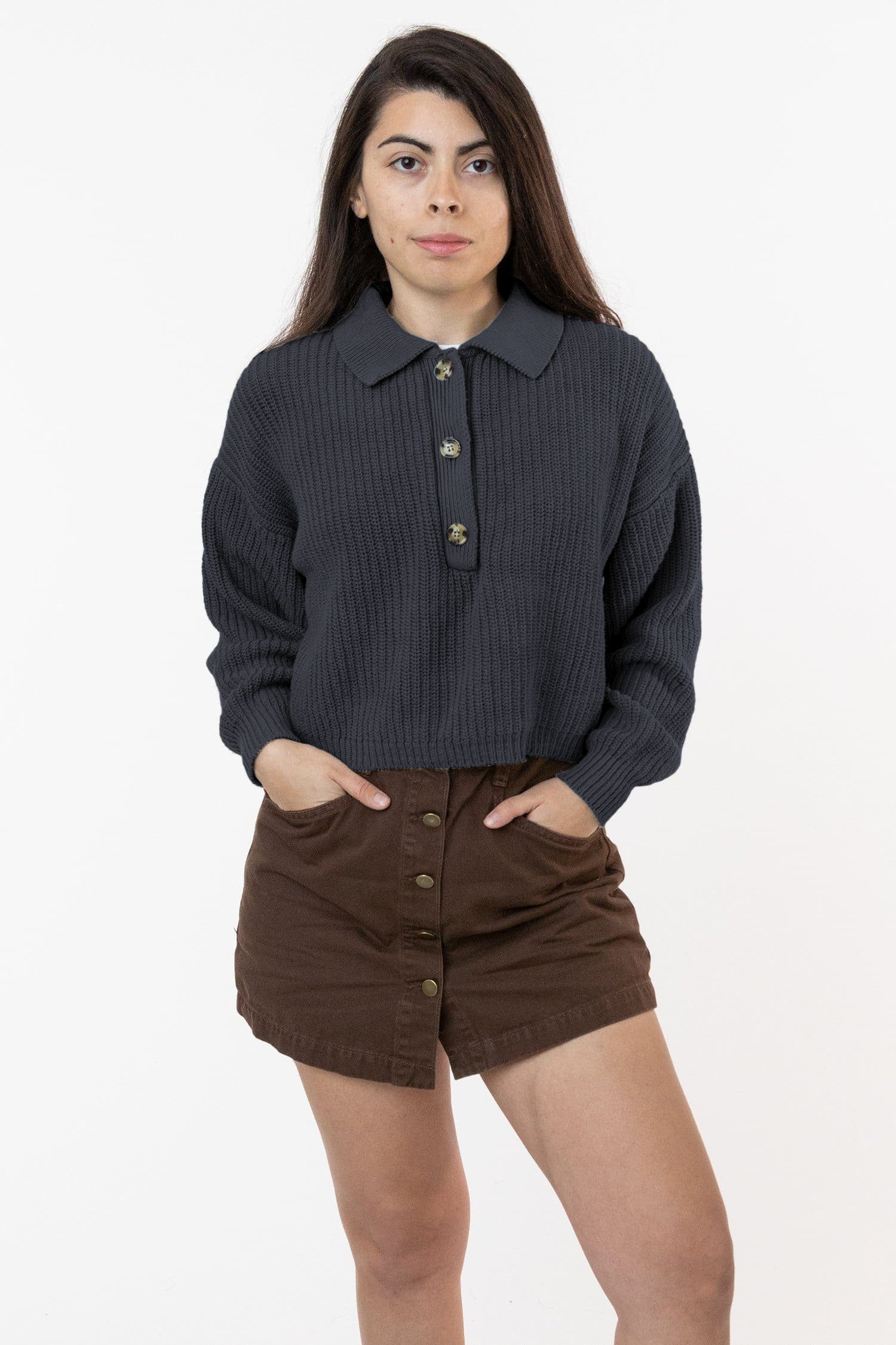 Relaxed Cotton Fisherman Cropped Polo Sweater