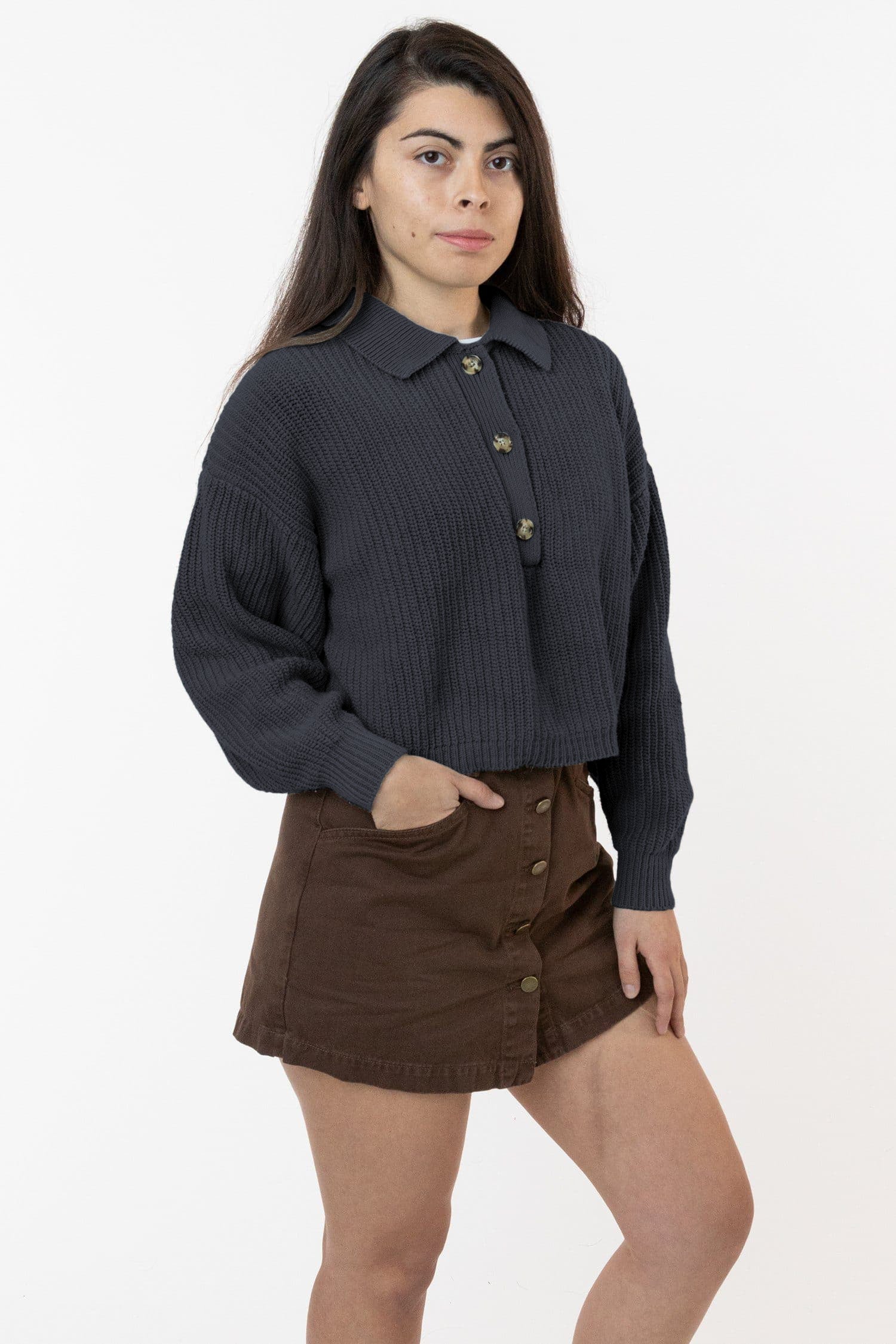 Relaxed Cotton Fisherman Cropped Polo Sweater