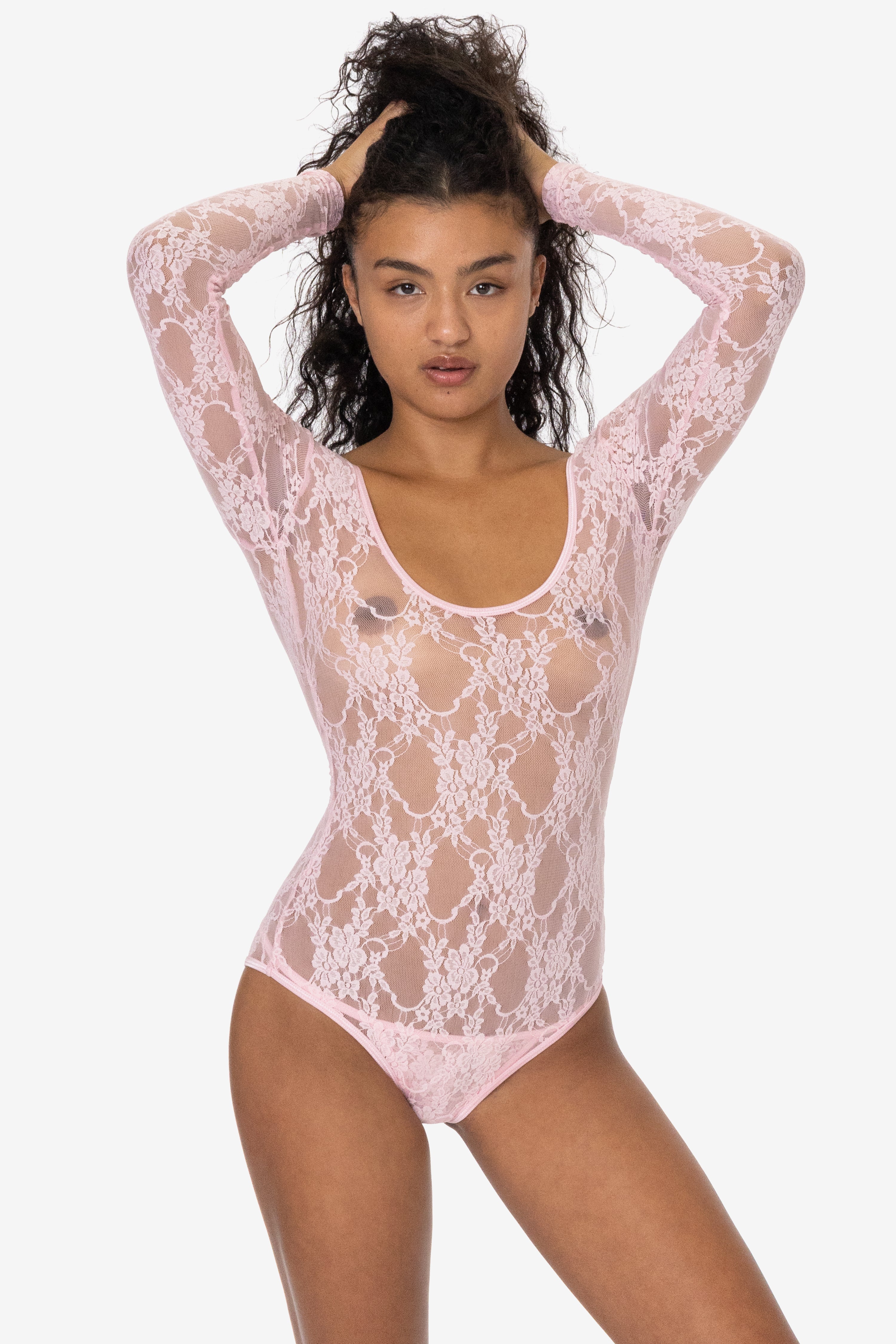 Romantic Floral Lace Long Sleeve Scoop Neck Bodysuit