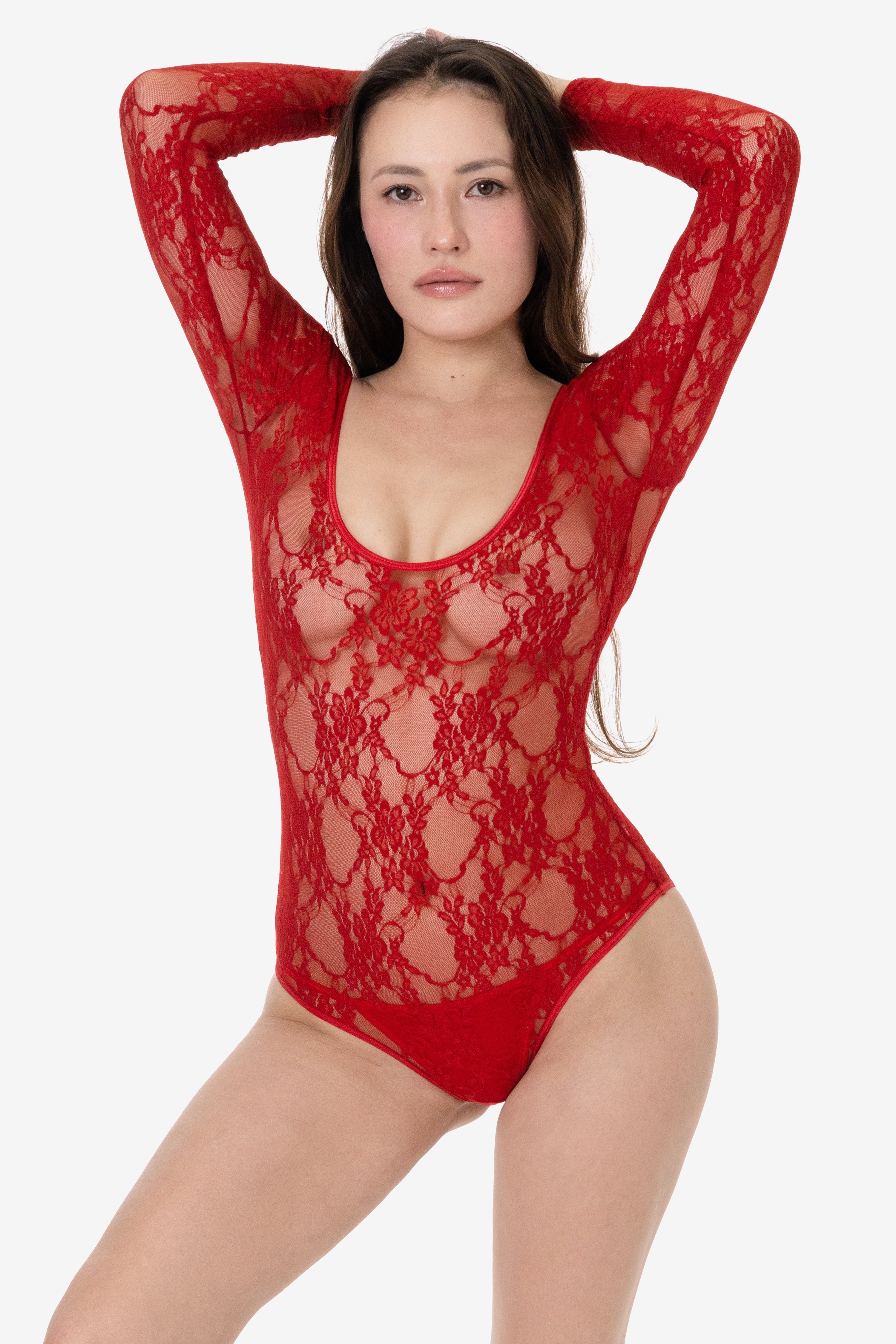 Romantic Floral Lace Long Sleeve Scoop Neck Bodysuit