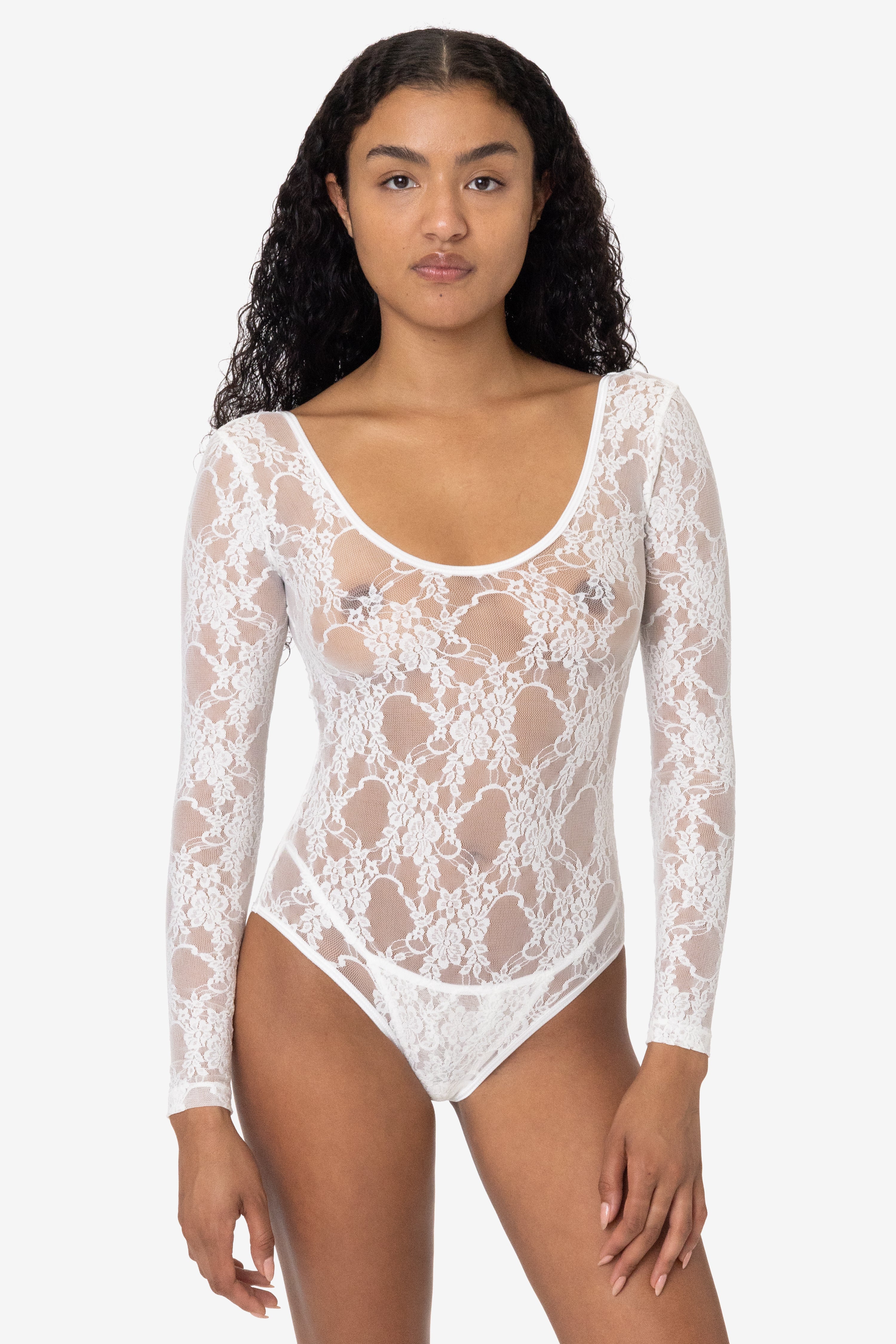 Romantic Floral Lace Long Sleeve Scoop Neck Bodysuit