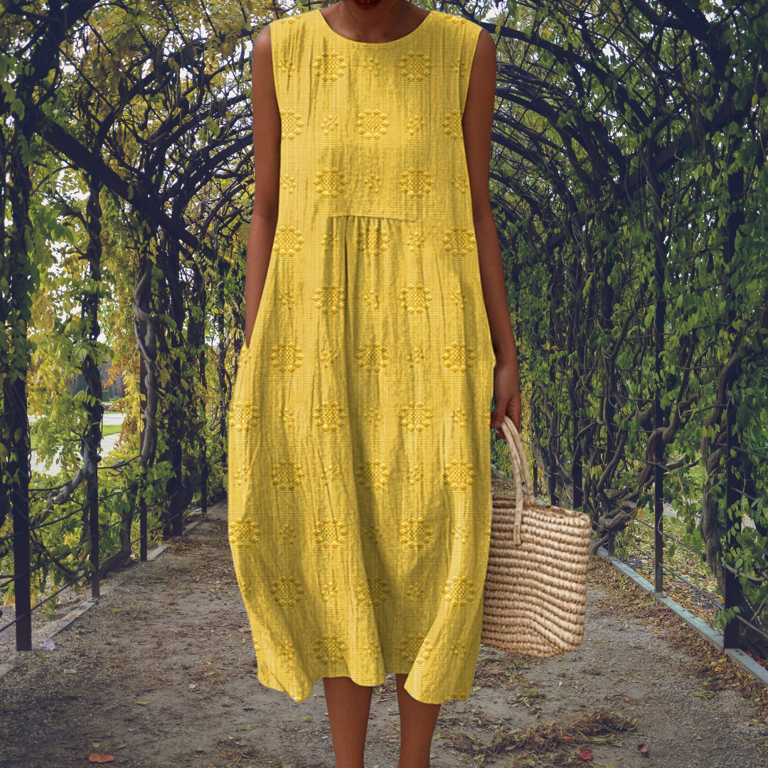Breezy Women's Embroidered Cotton Sleeveless Midi Dress