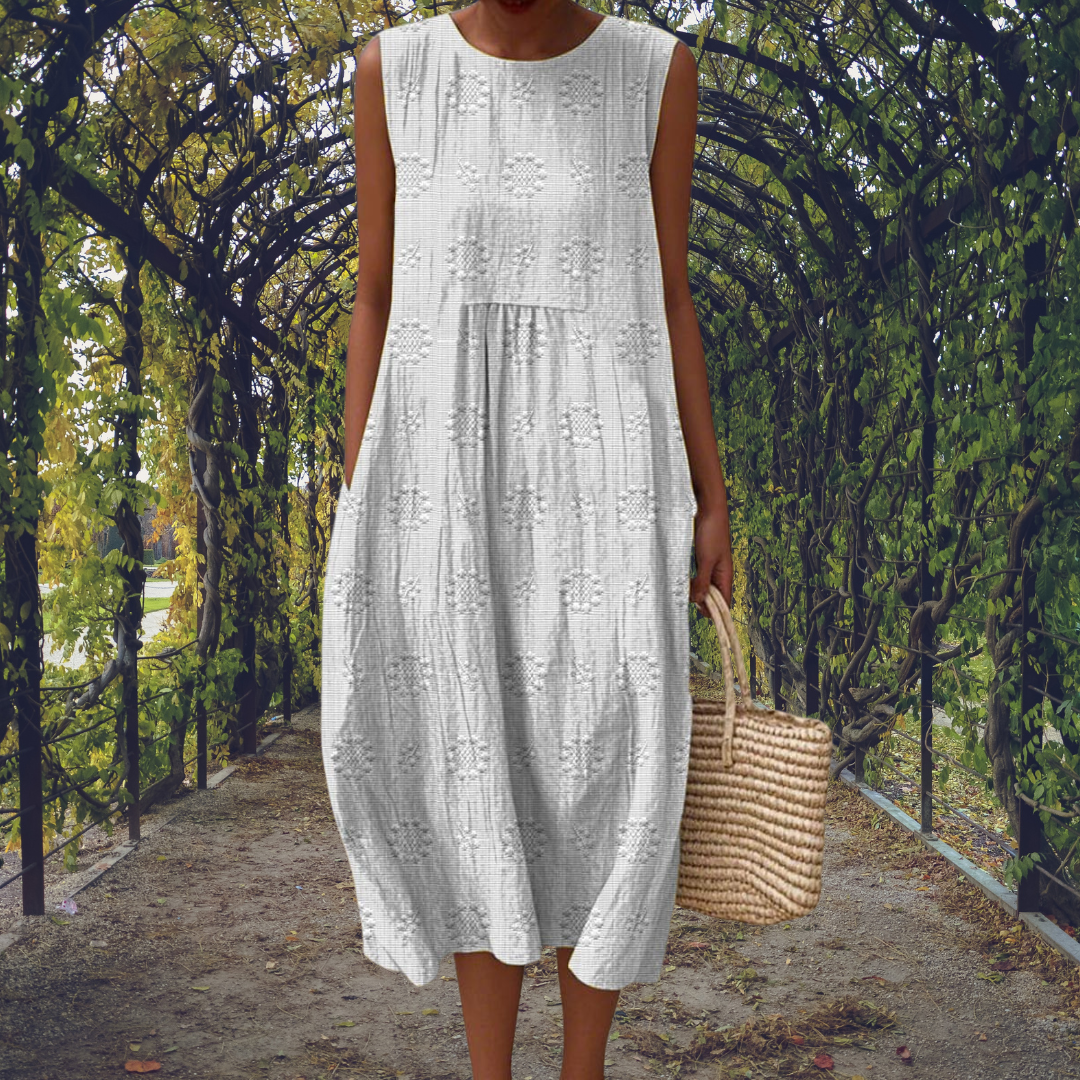 Breezy Women's Embroidered Cotton Sleeveless Midi Dress