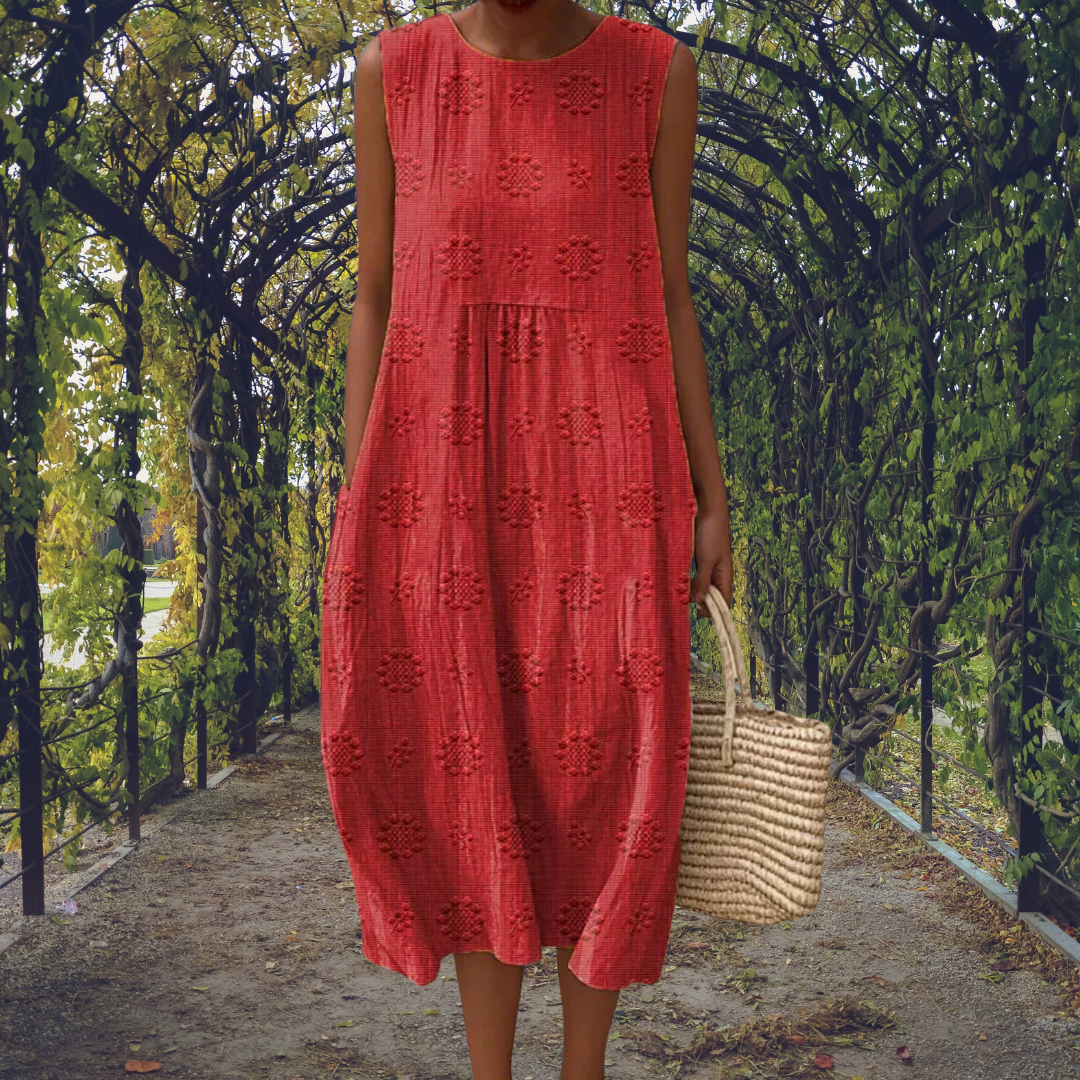 Breezy Women's Embroidered Cotton Sleeveless Midi Dress