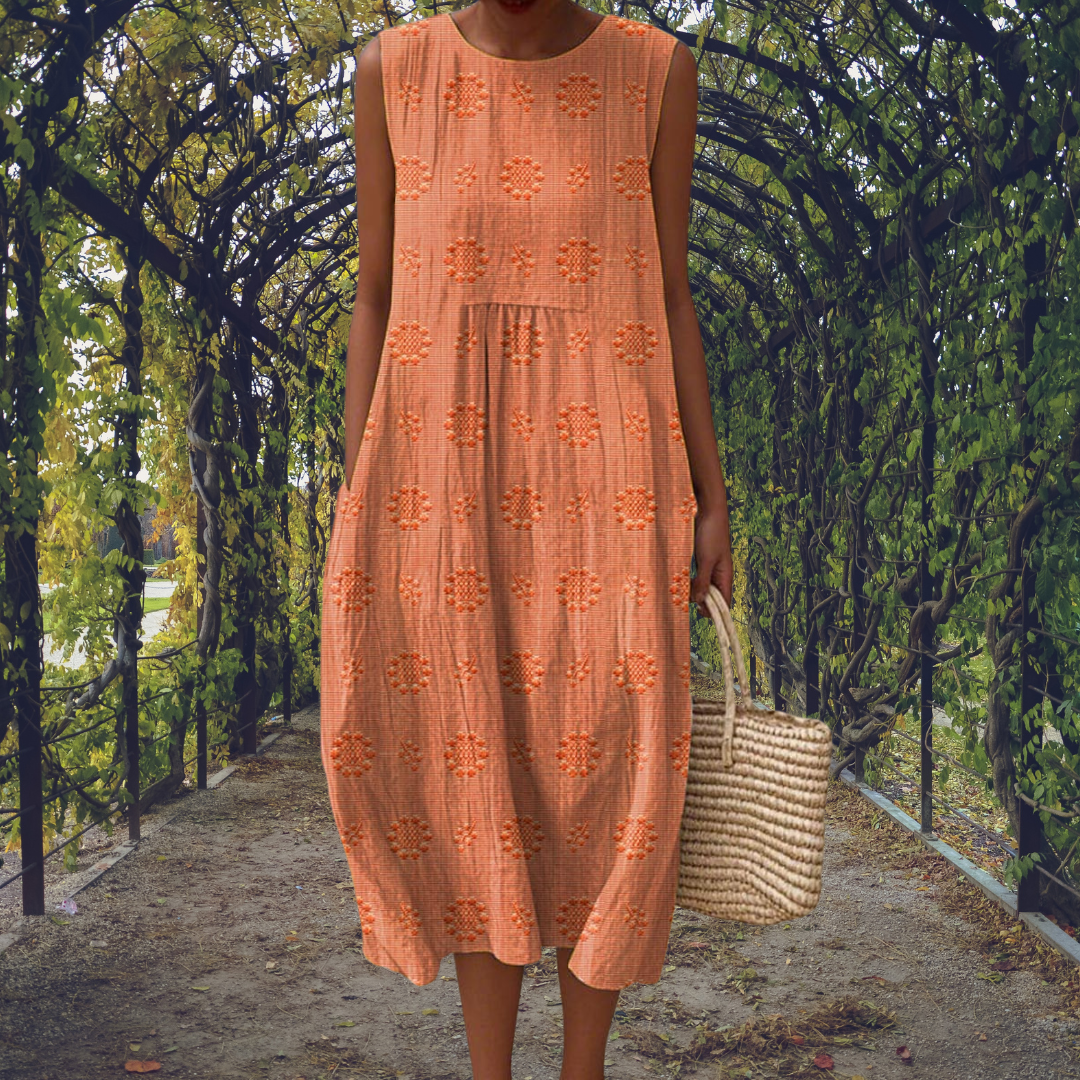 Breezy Women's Embroidered Cotton Sleeveless Midi Dress