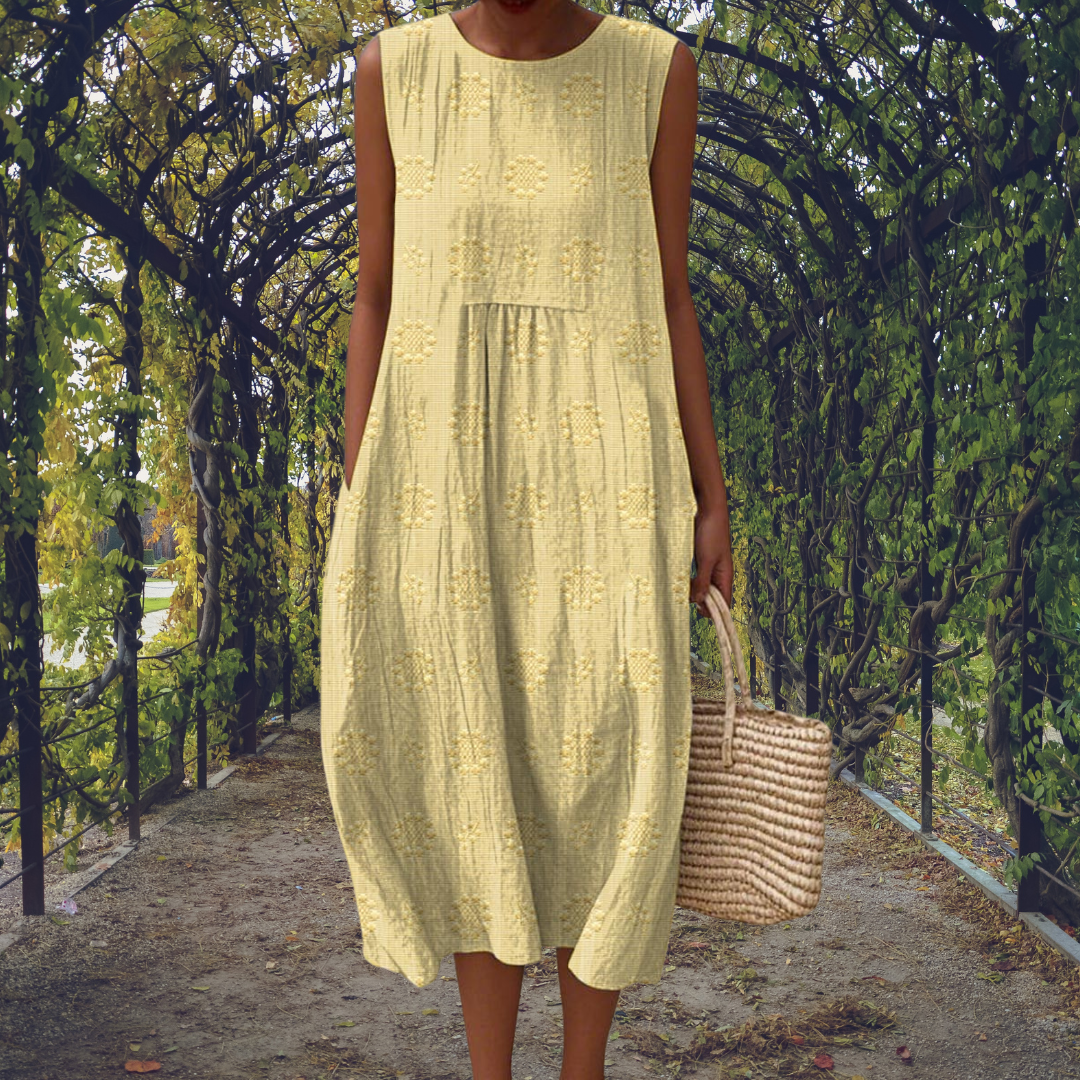 Breezy Women's Embroidered Cotton Sleeveless Midi Dress