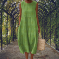 Breezy Women's Embroidered Cotton Sleeveless Midi Dress