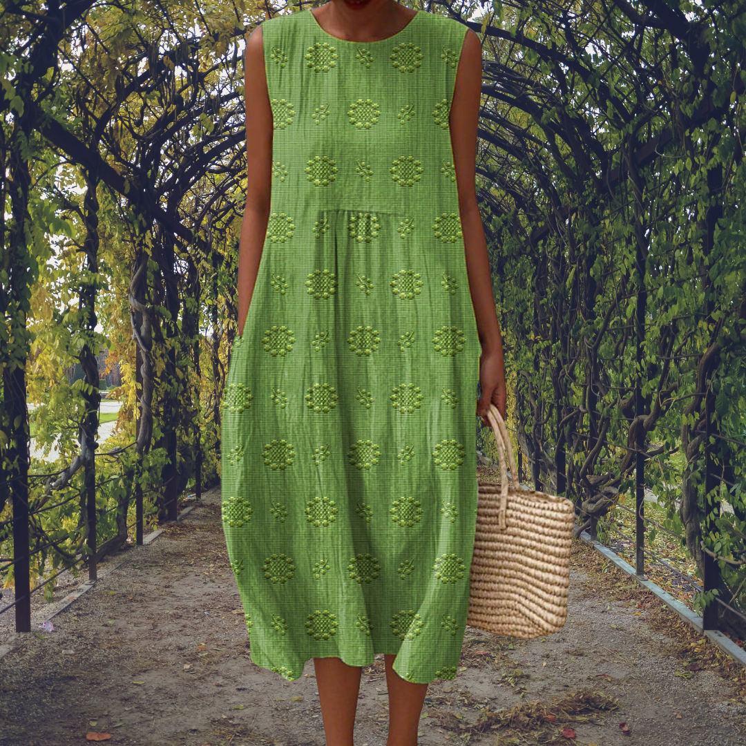 Breezy Women's Embroidered Cotton Sleeveless Midi Dress