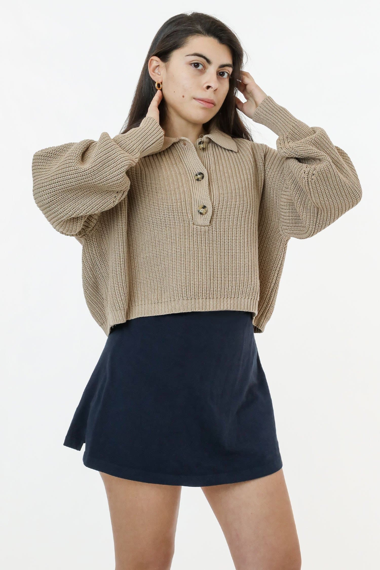 Relaxed Cotton Fisherman Cropped Polo Sweater
