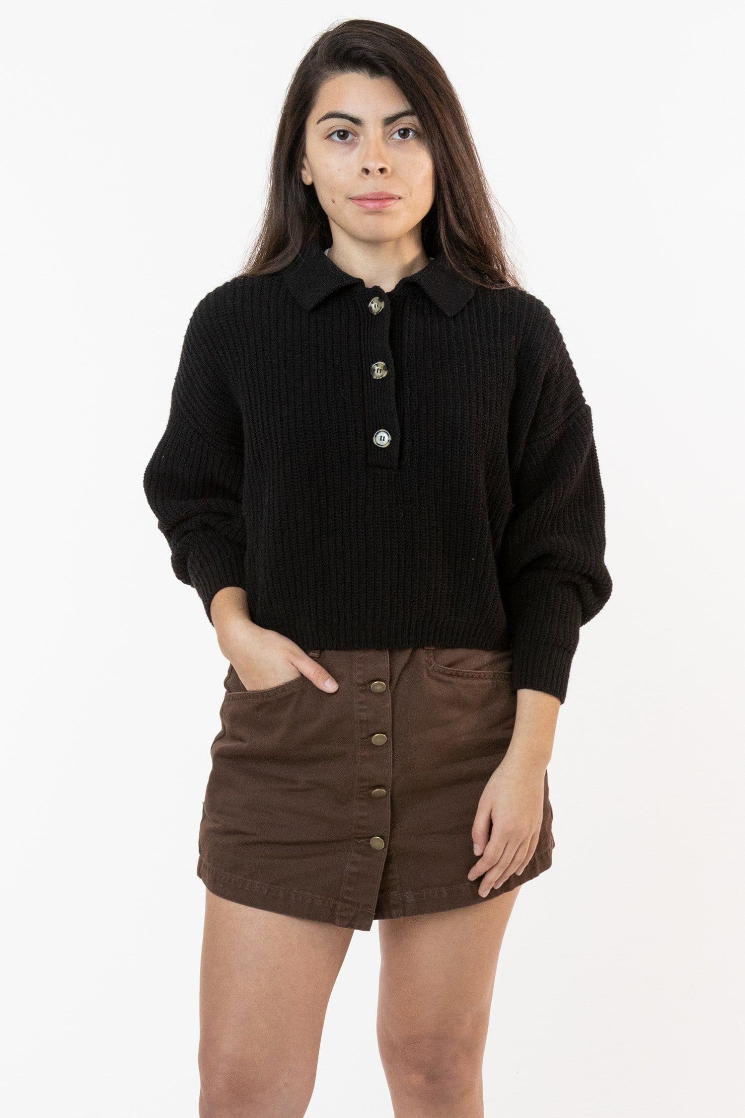 Relaxed Cotton Fisherman Cropped Polo Sweater