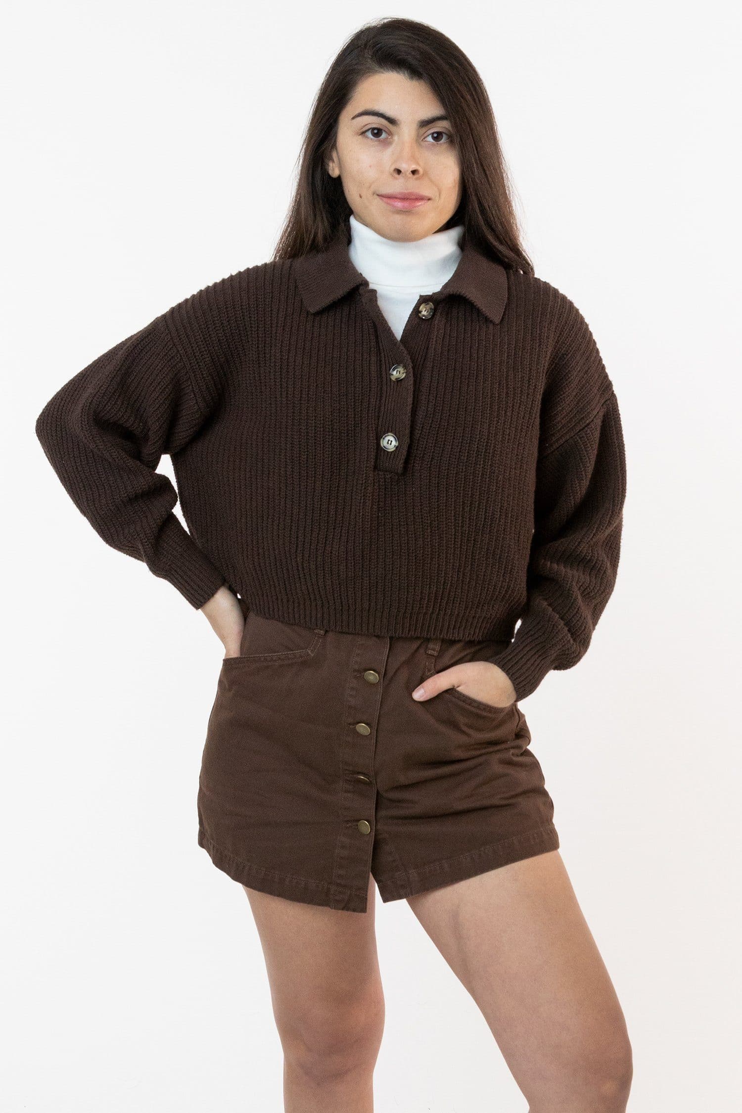 Relaxed Cotton Fisherman Cropped Polo Sweater