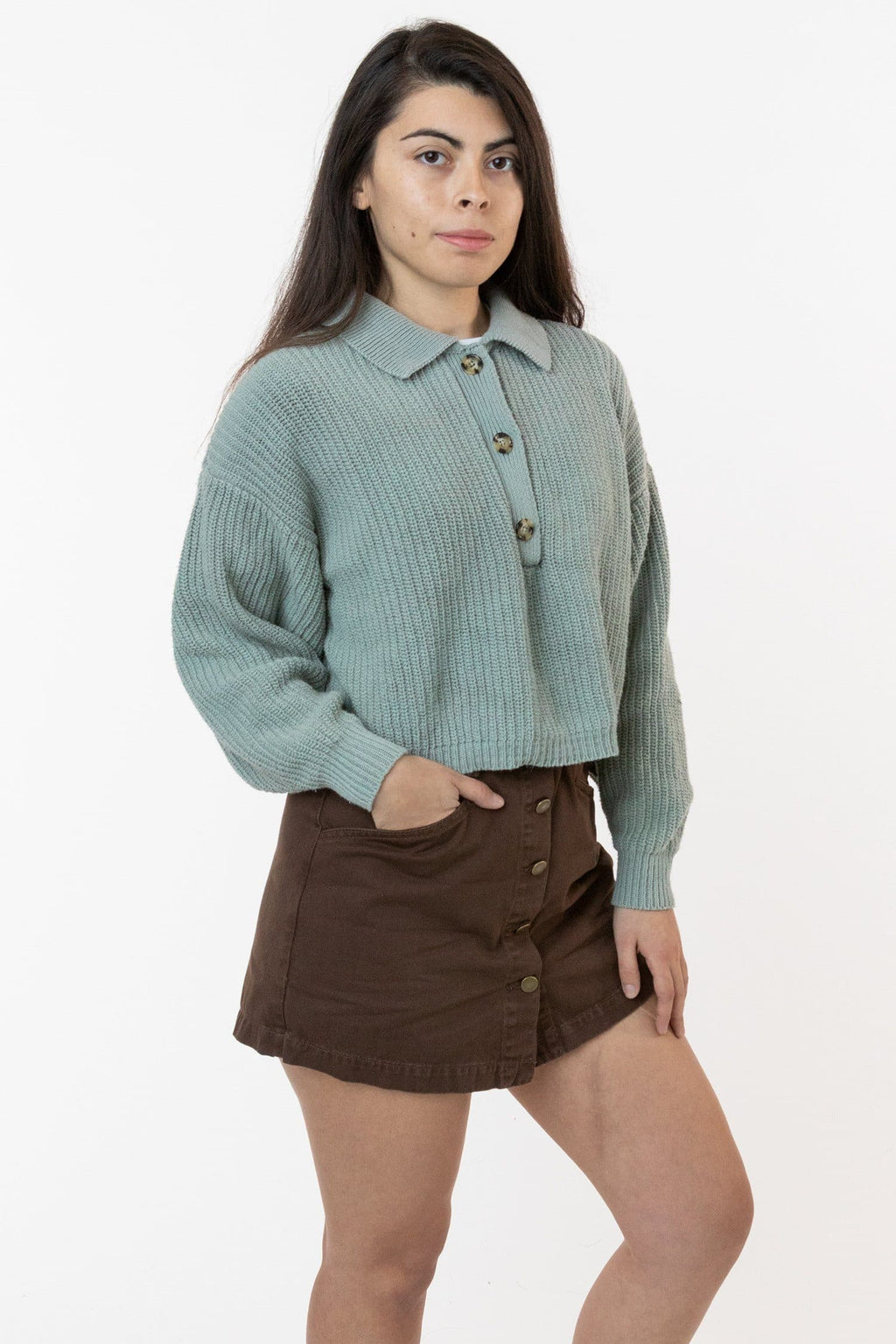 Relaxed Cotton Fisherman Cropped Polo Sweater