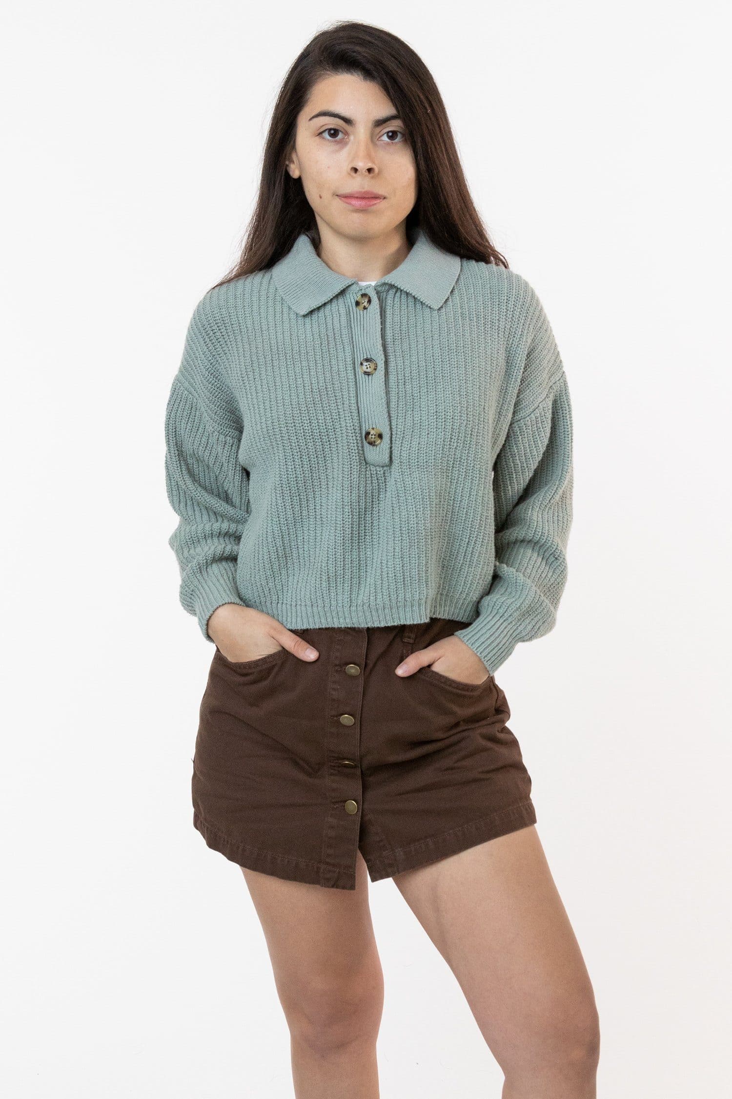 Relaxed Cotton Fisherman Cropped Polo Sweater