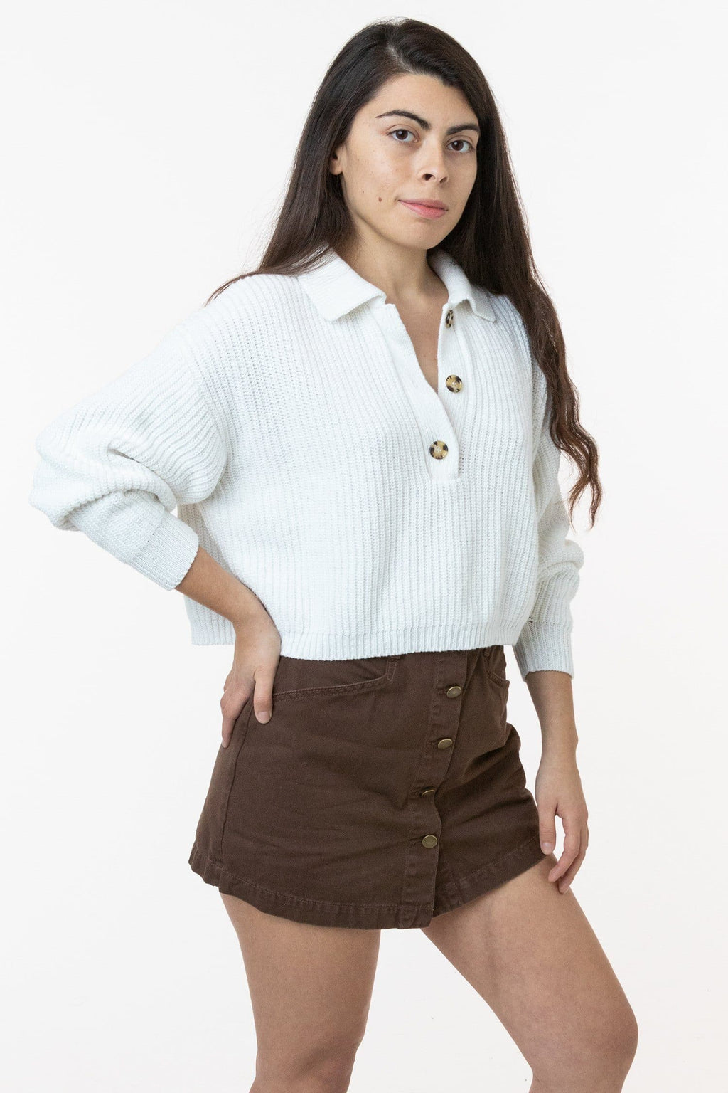 Relaxed Cotton Fisherman Cropped Polo Sweater