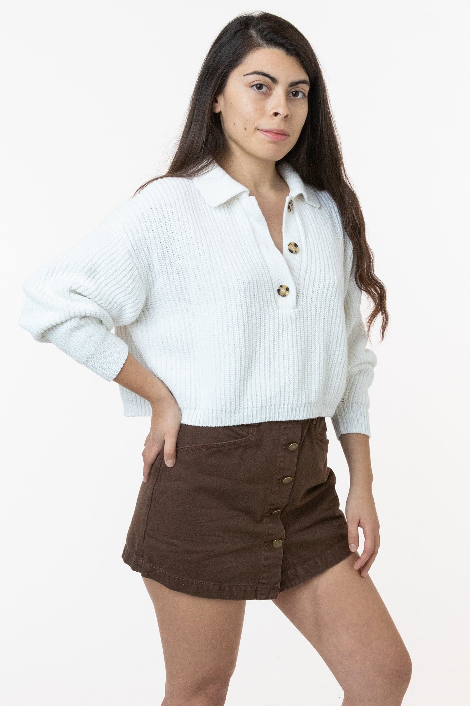 Relaxed Cotton Fisherman Cropped Polo Sweater
