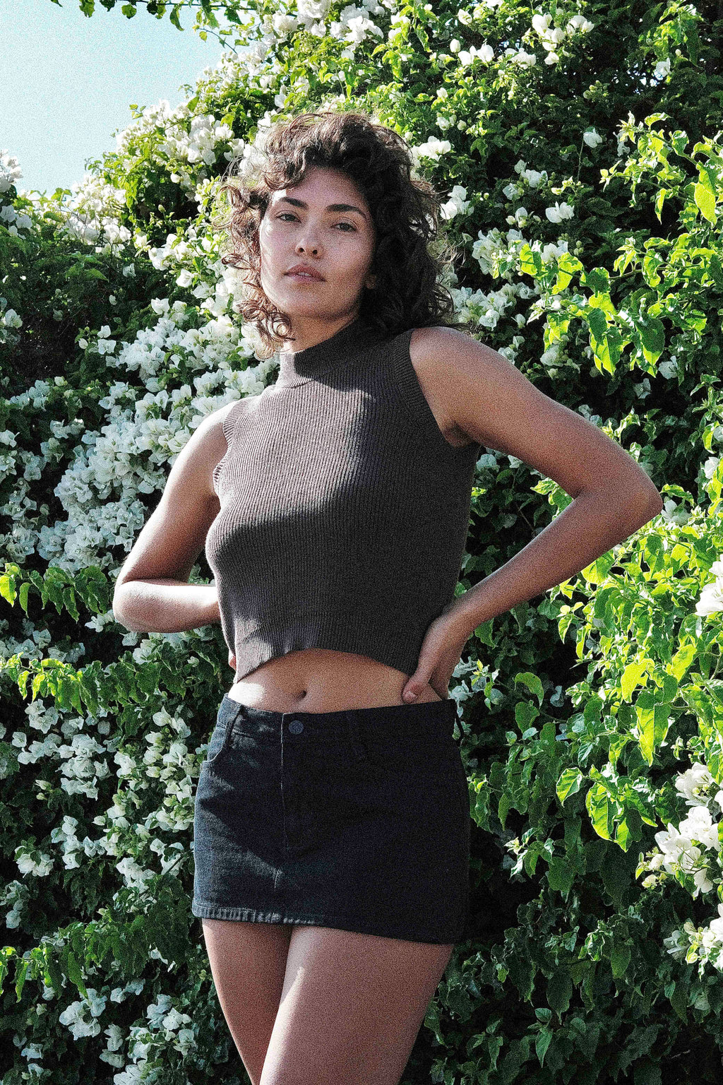 Cozy Cotton Knit Sleeveless Mock Neck Sweater